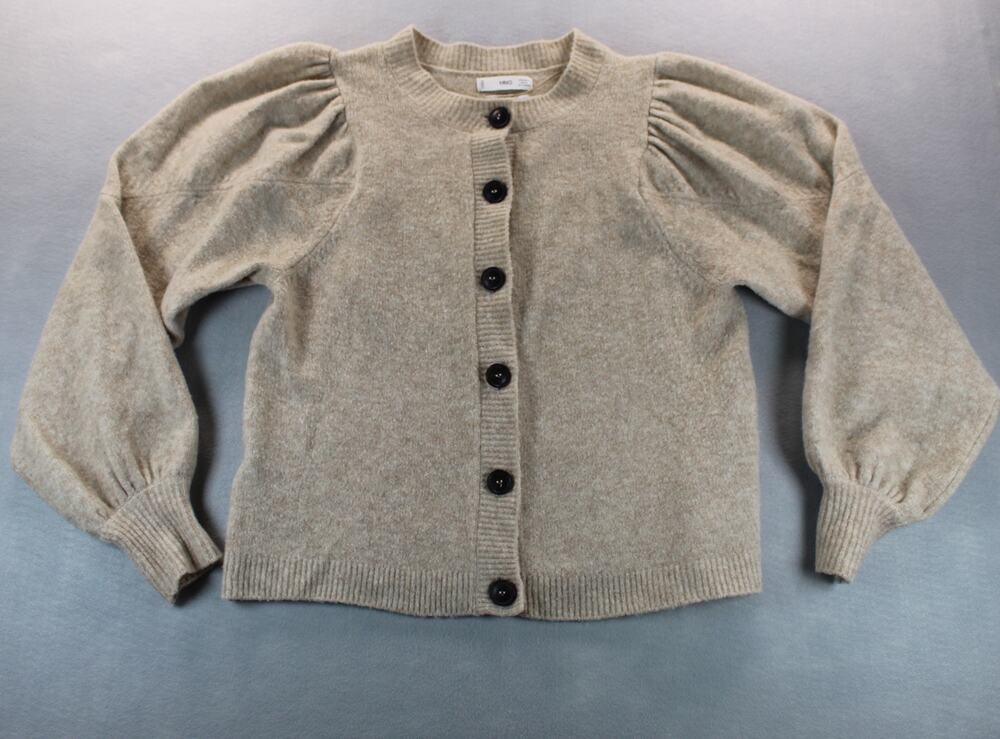 Mango Chunky Knit Button Front Puff Sleeve Cardigan Womens Medium